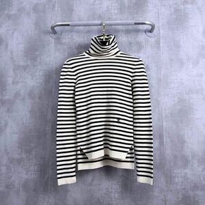 Authentic Celine Black and White Striped Turtleneck Sweater